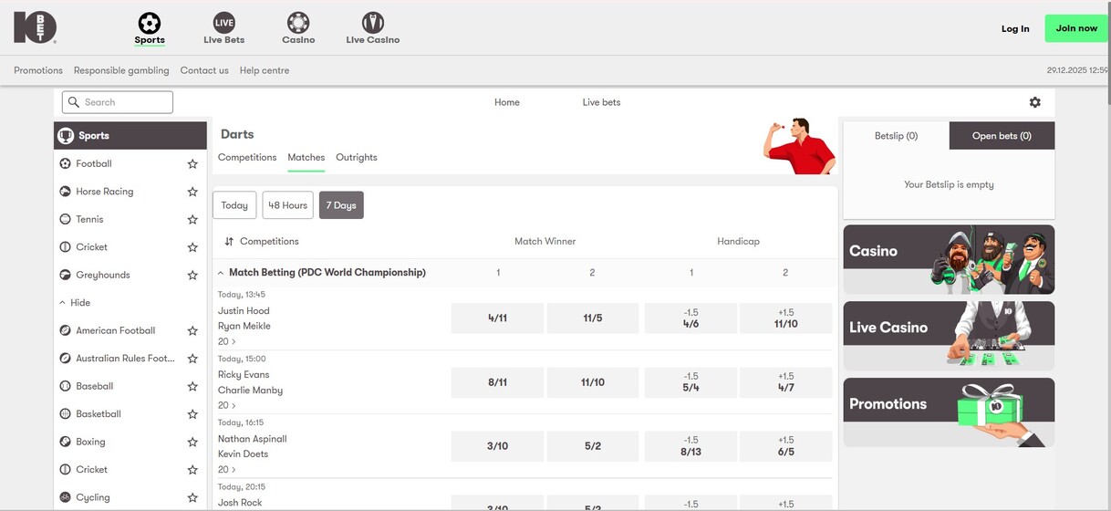 10bet Darts Betting UK pc