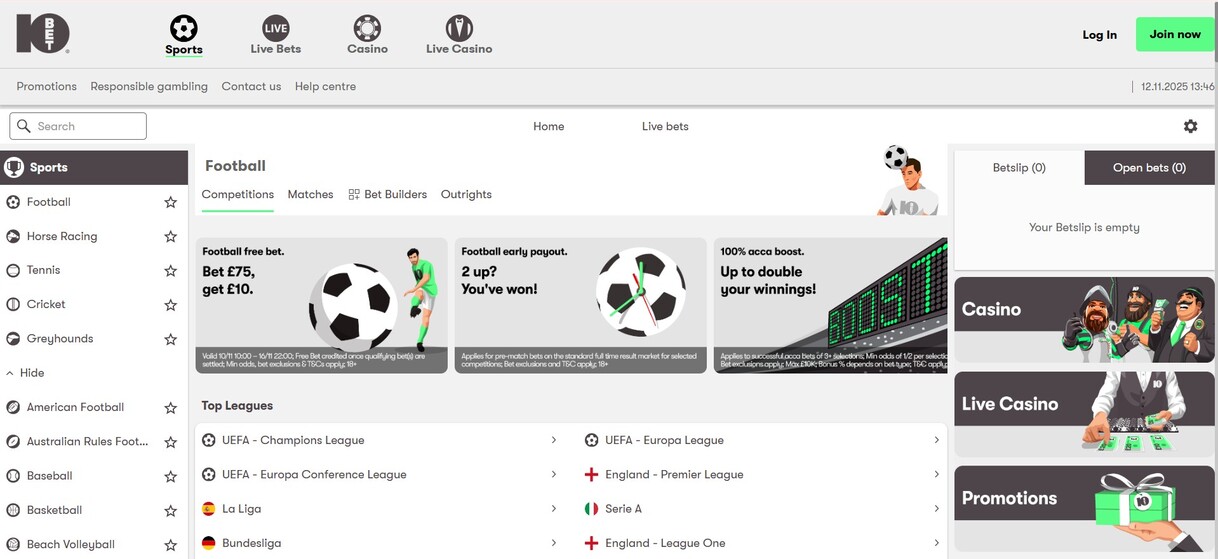 10bet UK Football pc