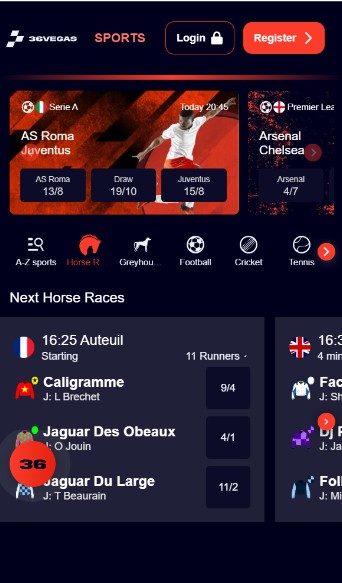 36vegas Sportsbook UK Homepage