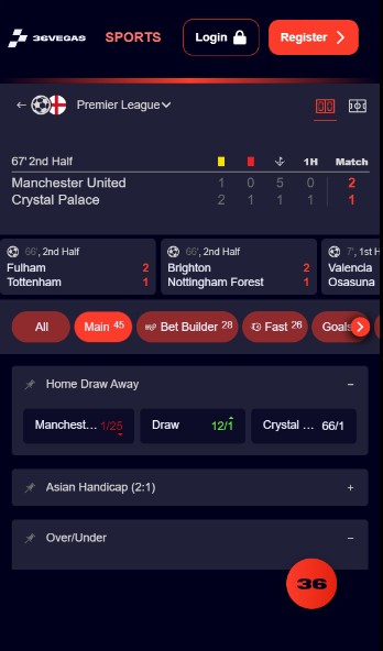 36vegas Sportsbook UK Inplay Betting