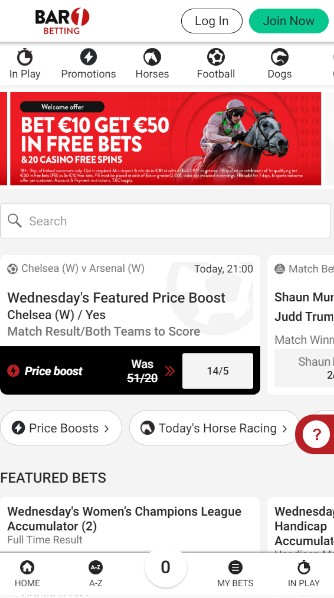 Bar One Racing Sportsbook UK Homepage