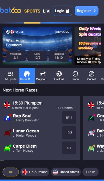 Bet600 Sports UK Homepage