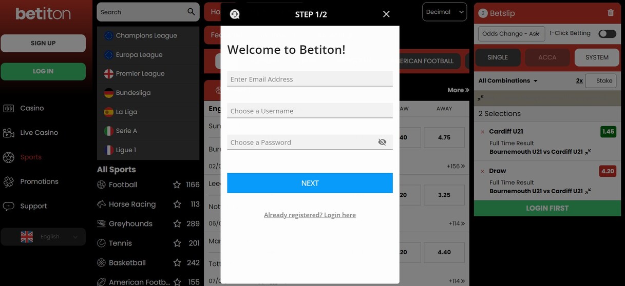 Betiton Register Sportsbook UK pc