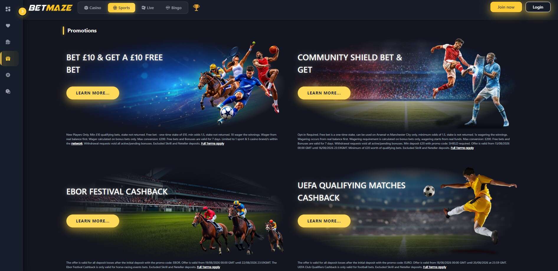 Betmaze Betting Promotions and Offers UK pc