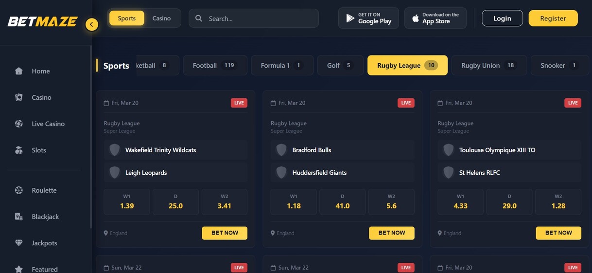 Betmaze Rugby betting UK