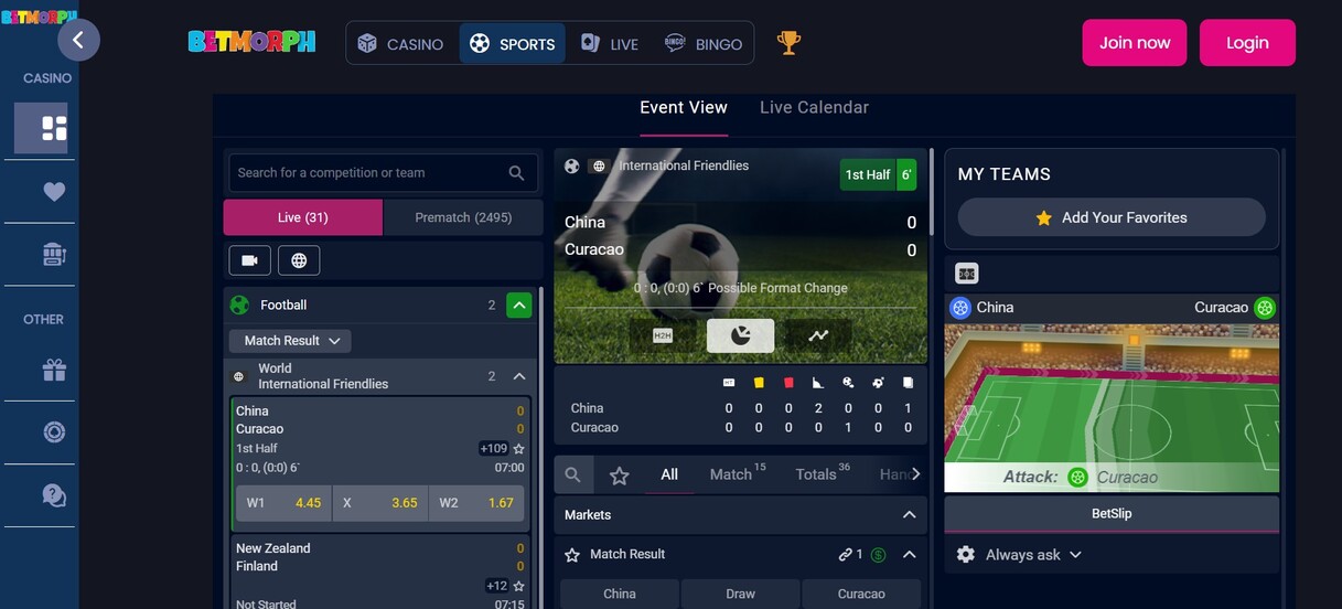 Betmorph Live betting Sportsbook UK pc