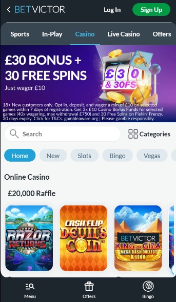 Betvictor Casino Homepage UK