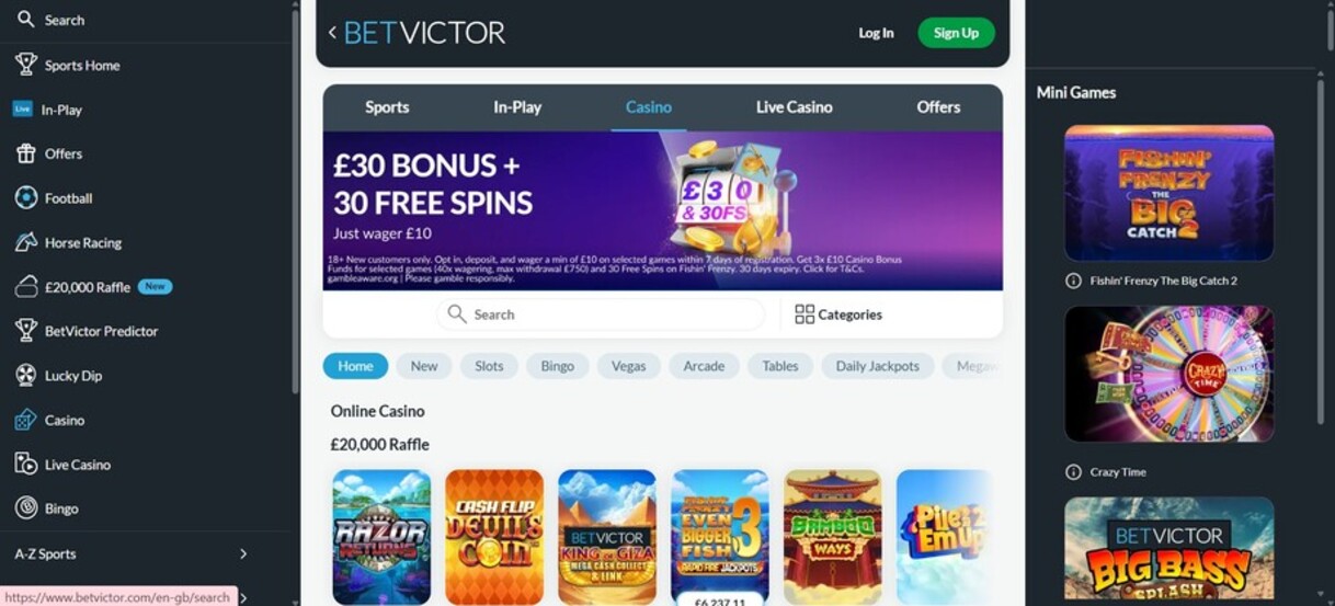 Betvictor Casino Homepage UK pc