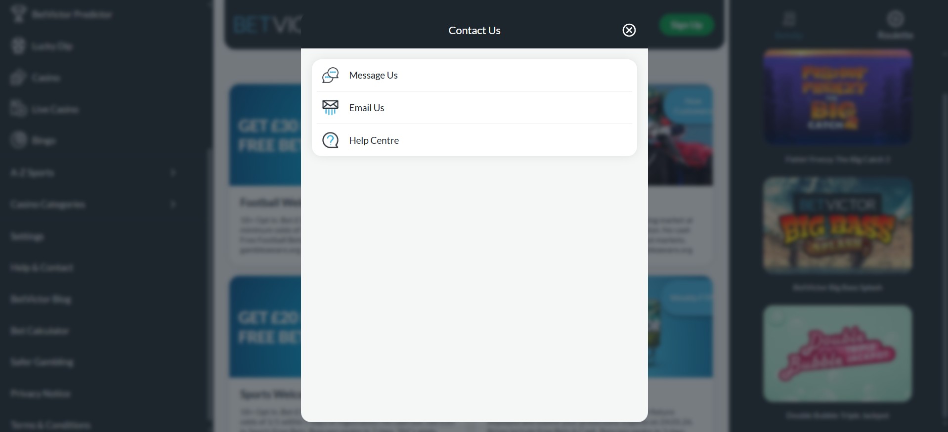 Betvictor Contact UK pc