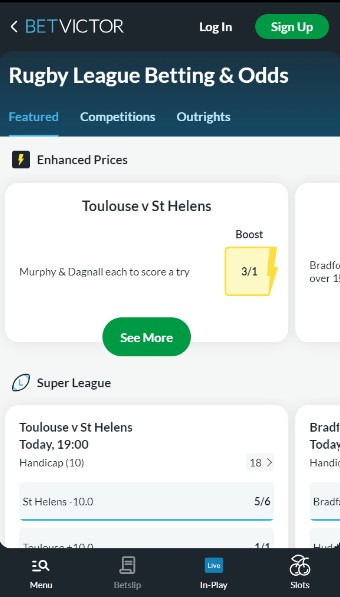 Betvictor Rugby betting UK mobile version