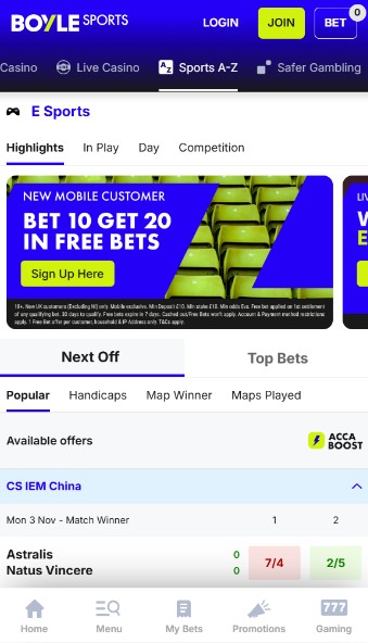 Boylesports UK Esports mobile