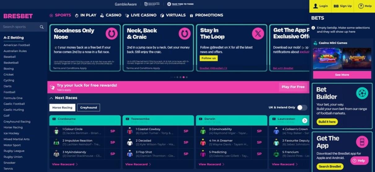 Bresbet Sportsbook UK Homepage