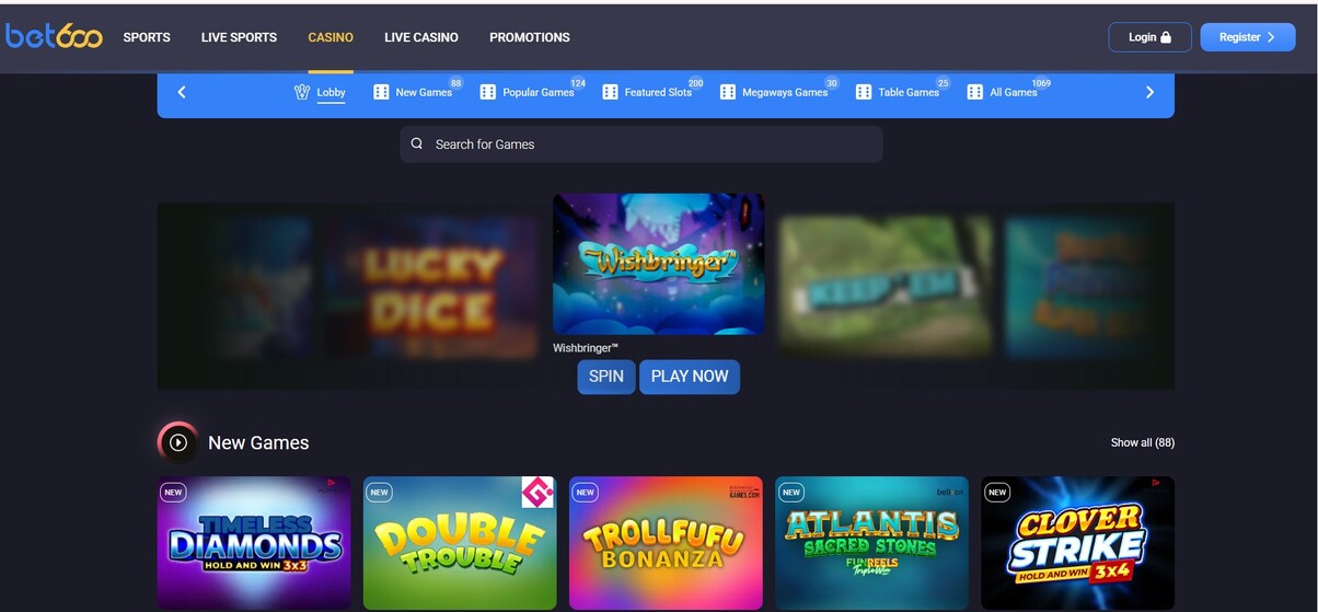 Casino Bet600 UK Homepage pc