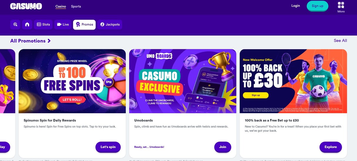Casumo Sports UK Promotions pc