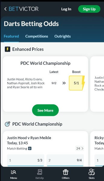 Darts Betting Betvictor UK