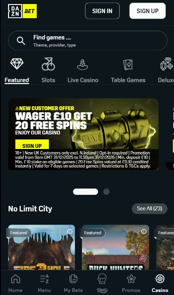 DAZNbet Casino UK Homepage