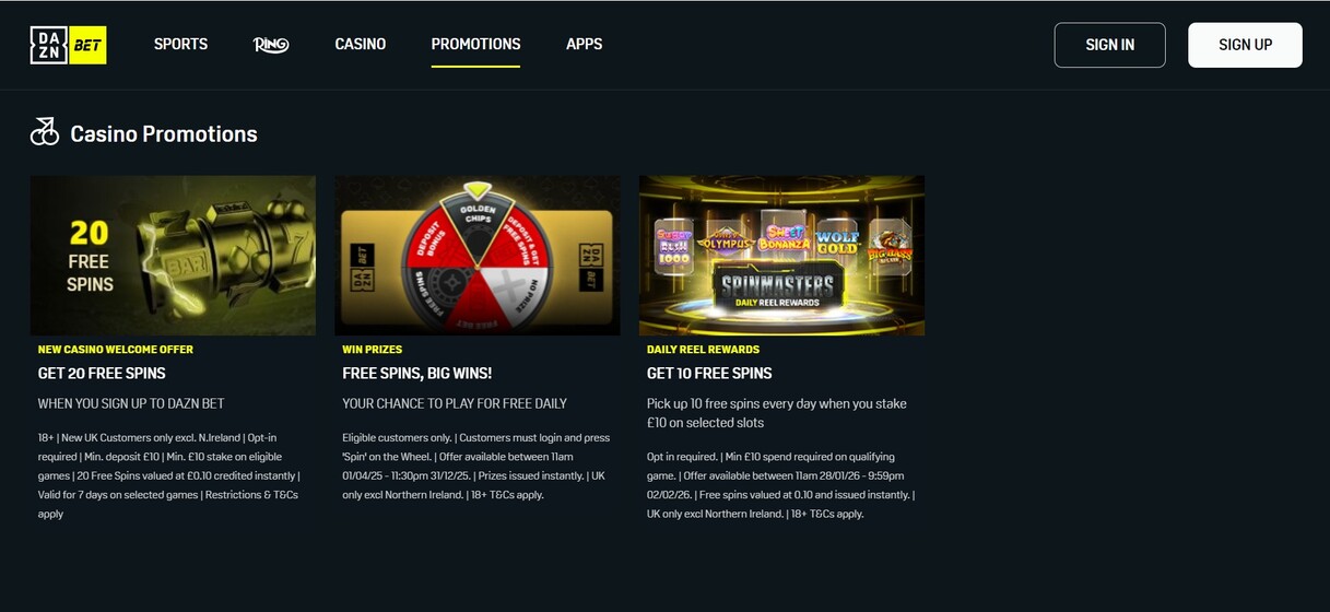 DAZNbet Casino UK Promotions pc