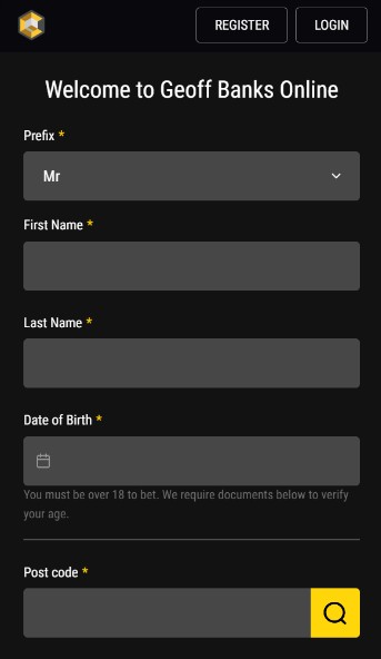 Geoffbanks Sportsbook UK Registration mobile version