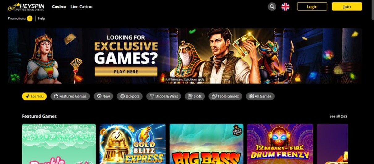 Heyspin Casino UK Homepage pc