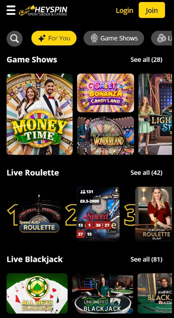 Heyspin Casino UK Live Casino
