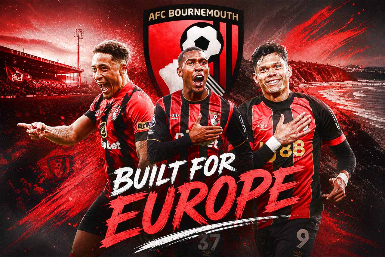 Bournemouth players celebrating Europe push under Iraola