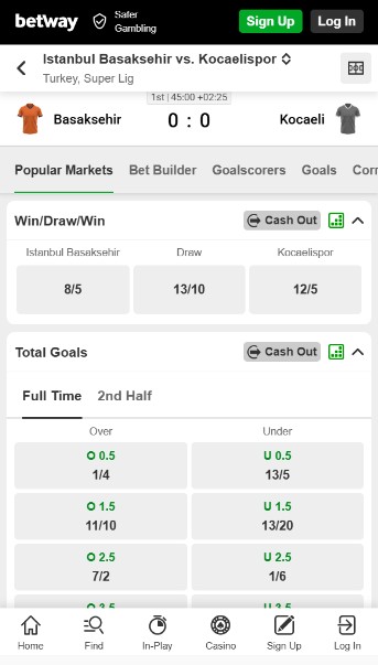 In play betting Betway UK