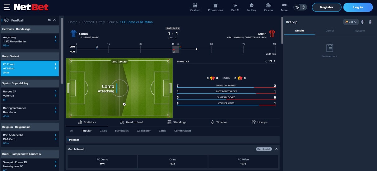 In play betting Netbet Sportsbook UK pc