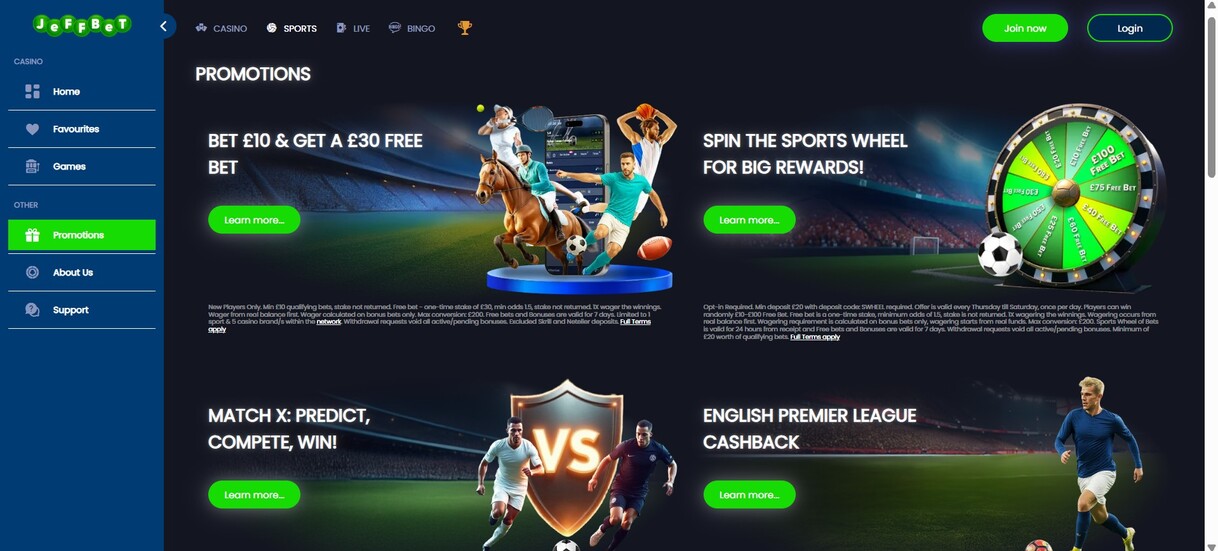 Jeffbet UK Sports Promotions