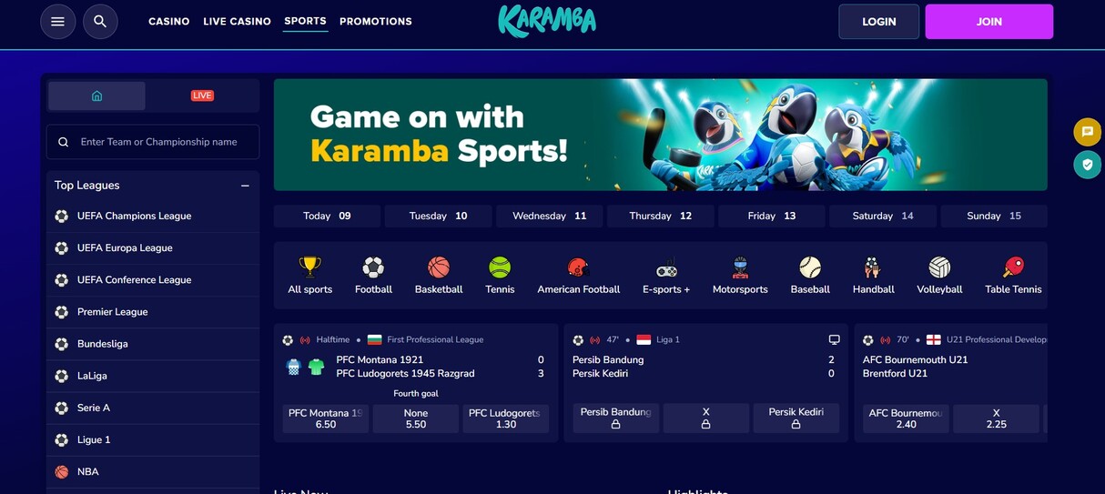 Karamba Sports UK Homepage pc