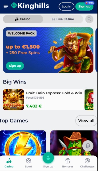 Kinghills Casino Homepage UK