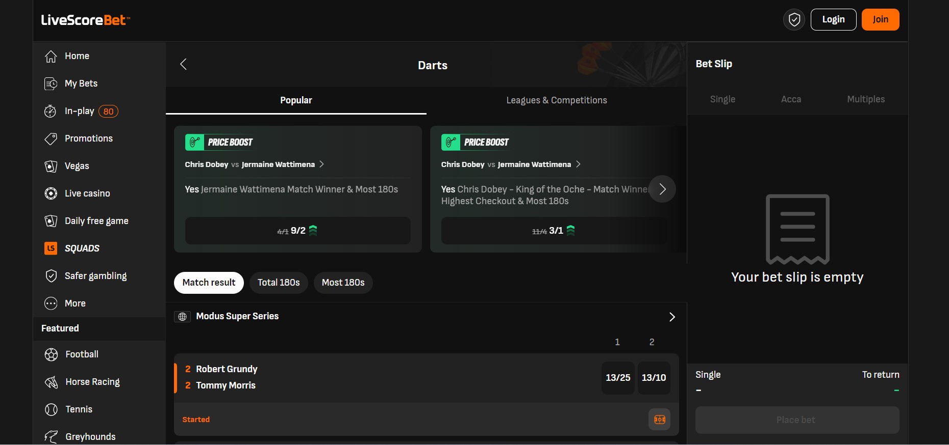 Livescorebet UK Darts betting