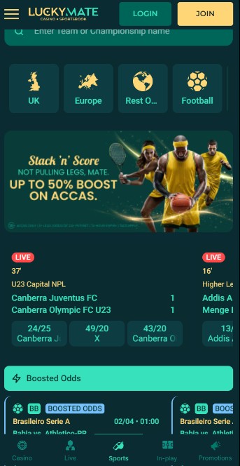 LuckyMate Sportsbook UK Homepage