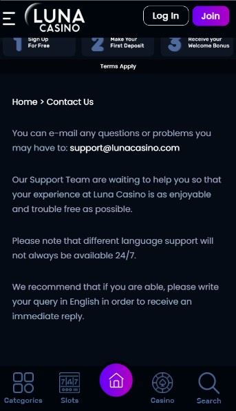 Luna Casino UK Customer Support Casino mobile