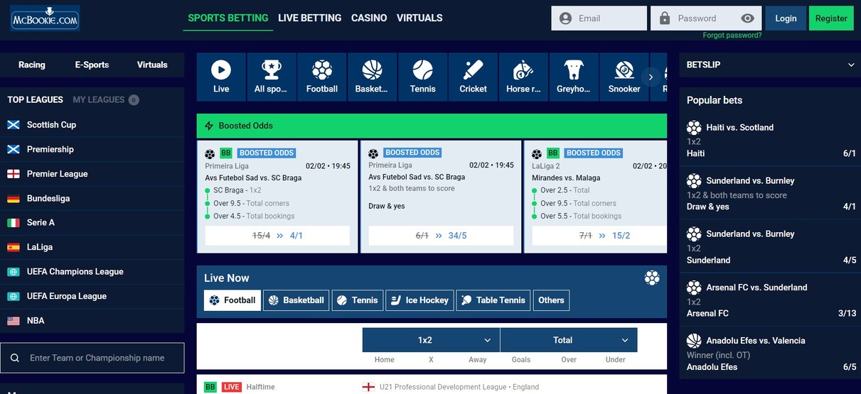 McBookie Homepage Sportsbook UK pc