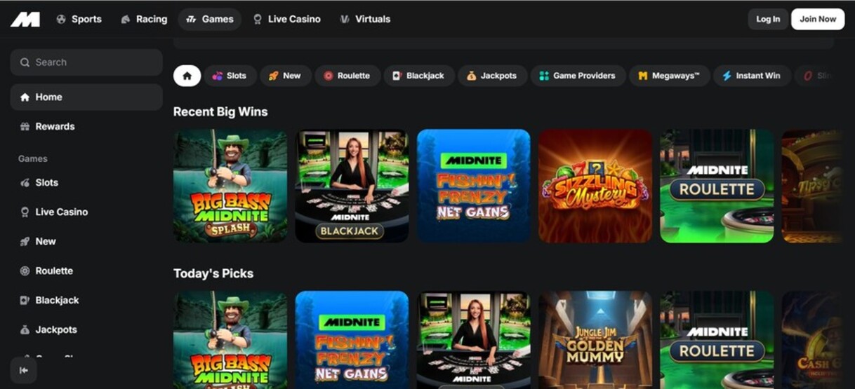 Midnite Casino Homepage UK pc