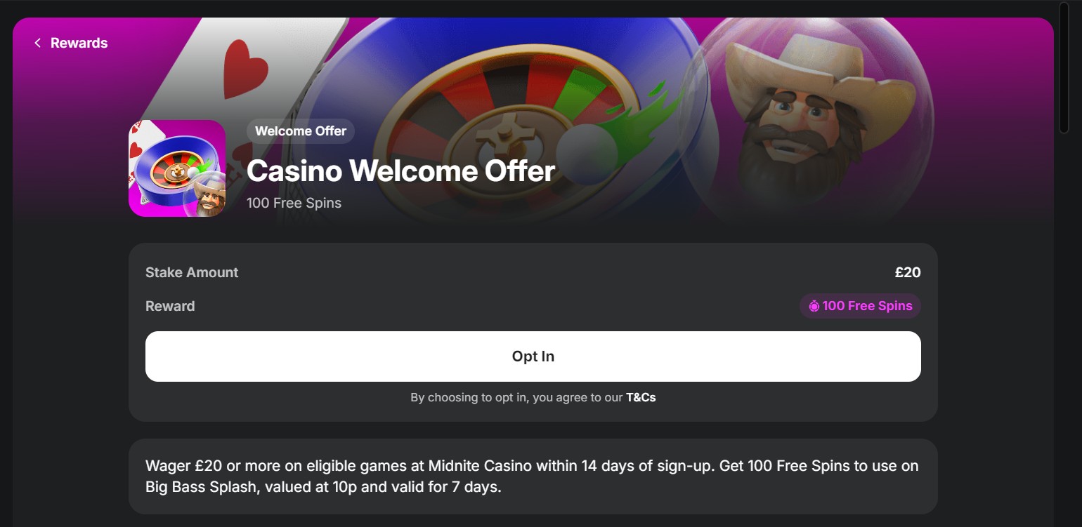 Midnite Casino Welcome offer UK