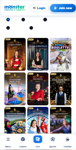 Monster Casino UK Live Casino