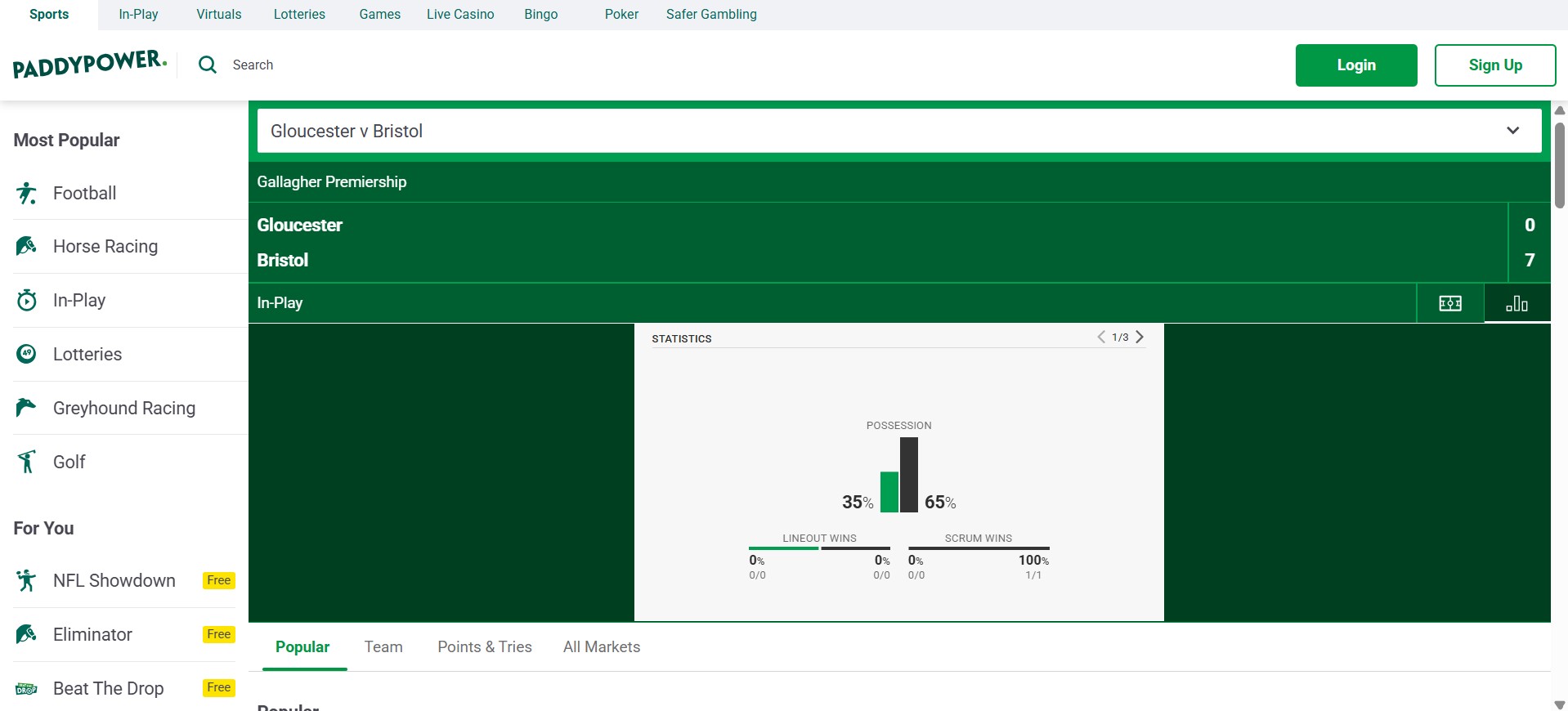 PaddyPower Inplay betting Sports UK