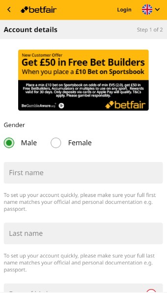 Register Betfair Sports UK