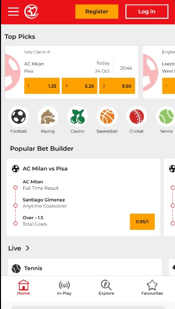 Sportsbetting UK Homepage 32red mobile