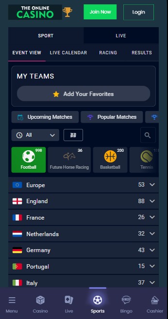 TheOnlineCasino UK Homepage Sports