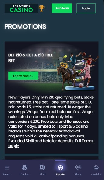 TheOnlineCasino UK Promotions Sports