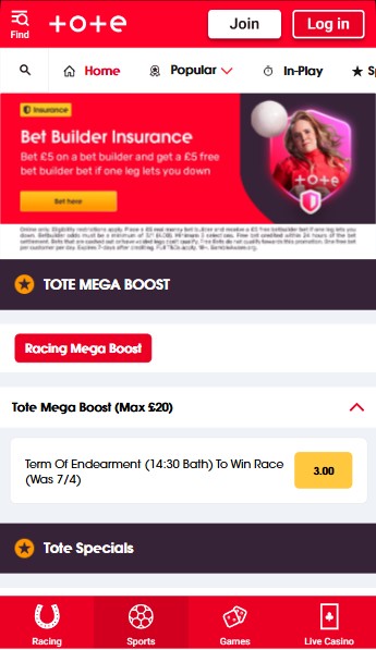 Tote UK Sports Homepage