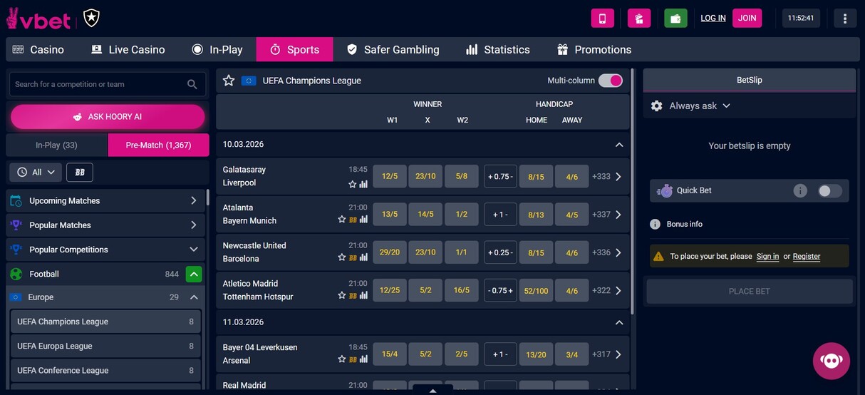Vbet UK Sports Homepage pc