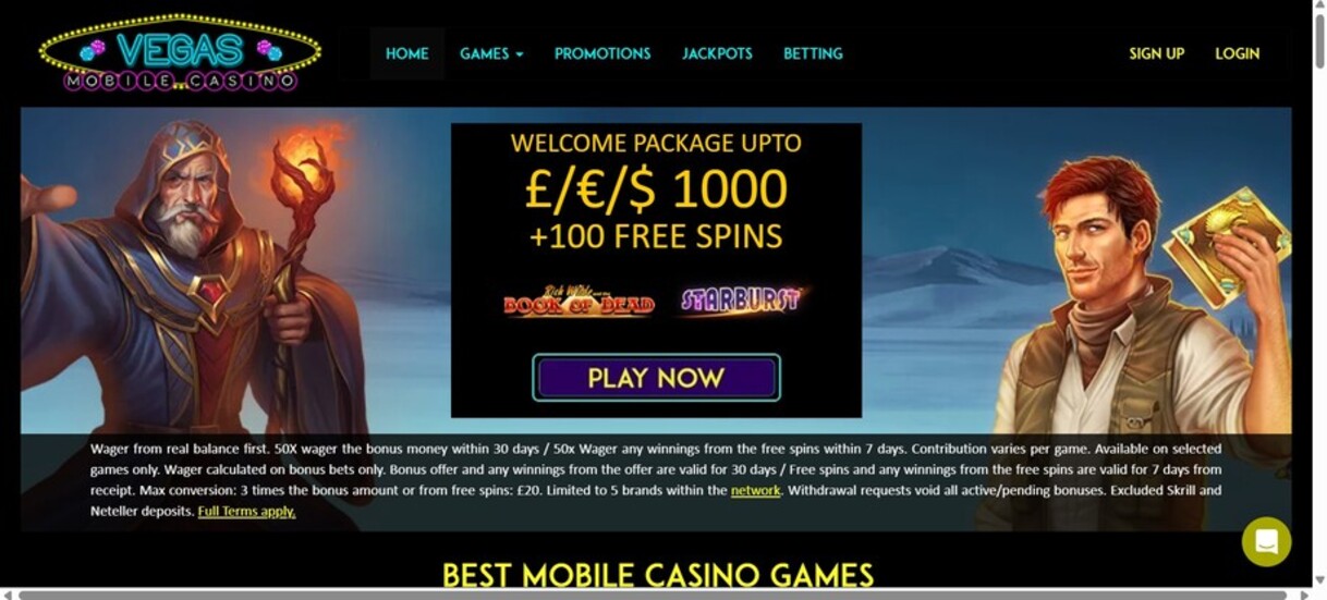 Vegas Mobile Casino Homepage UK