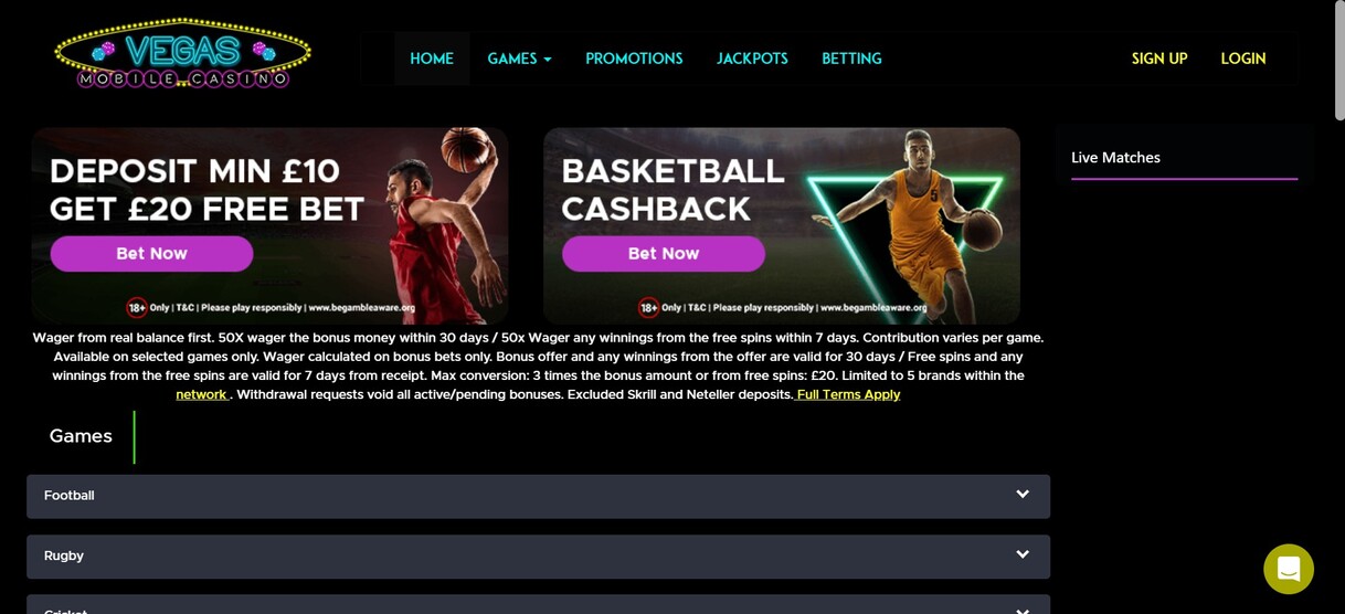Vegas Mobile Casino Homepage uk