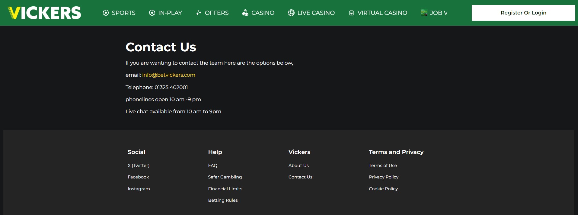 Vickers Sportsbook UK Customer Support
