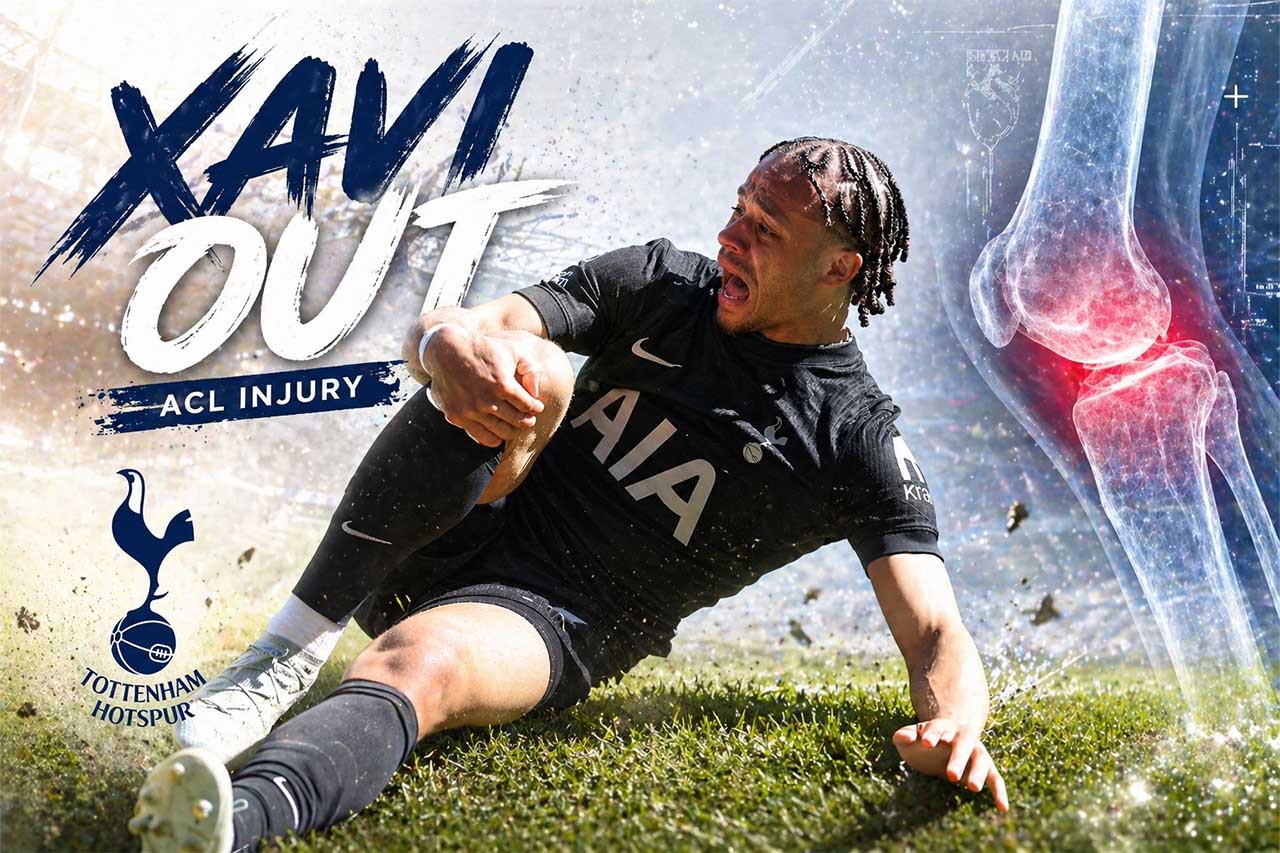 Xavi Simons injury with Tottenham (ACL knee)